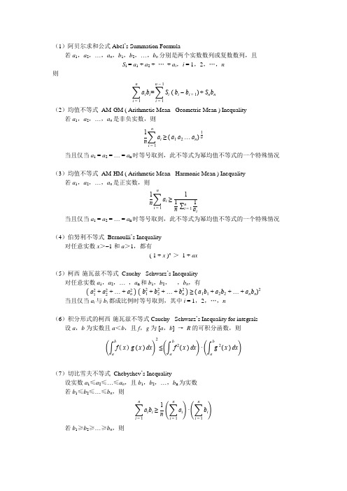 数学竞赛中经常用到的不等式整理,不包含三角不等式