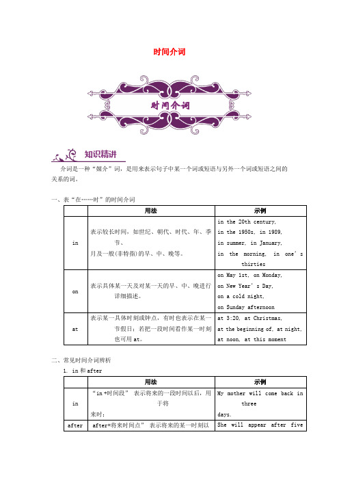 【精品】中考英语专题讲练： 时间介词(含解析)