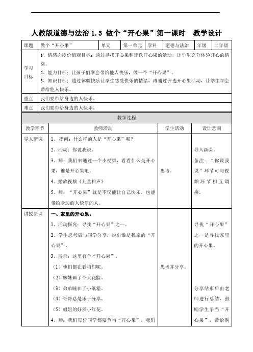 人教版道德与法治 做个“开心果”教学设计