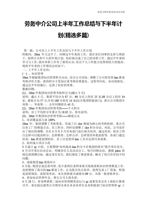 劳务中介公司上半年工作总结与下半年计划(精选多篇)