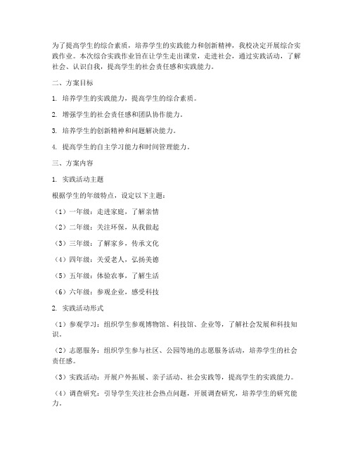 综合实践作业布置方案