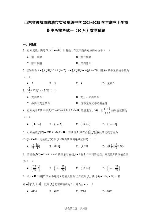 山东省聊城市临清市实验高级中学2024-2025学年高三上学期期中考前考试一(10月)数学试题