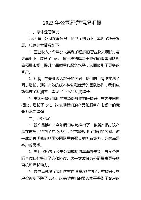 2023年公司经营情况汇报