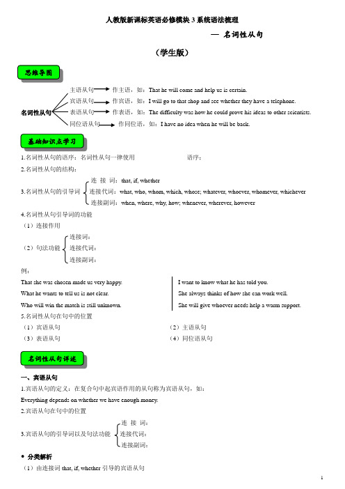 人教版新课标英语必修3系统语法梳理：名词性从句