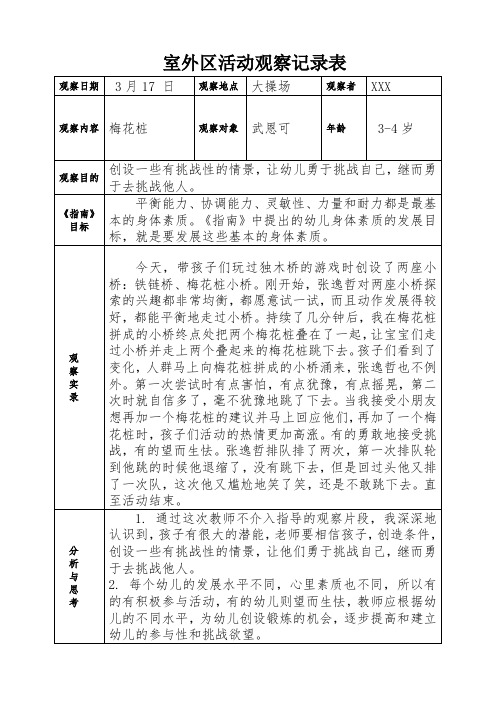 小班室外区活动观察记录表