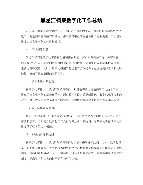 黑龙江档案数字化工作总结