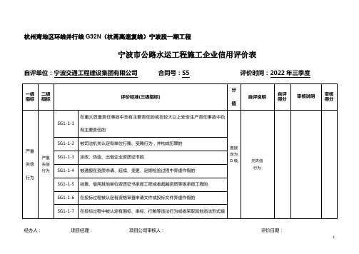 S5宁波市公路水运工程施工企业信用评价表2022年第3季度