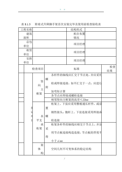 爬架安全检查用表