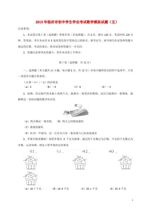 山东省临沂市2015届中考数学模拟试题5