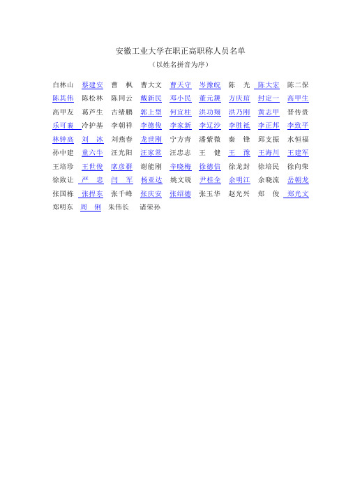 安徽工业大学在职正高职称人员名单.doc