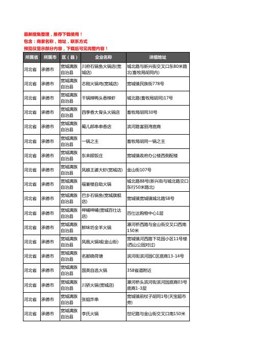 新版河北省承德市宽城满族自治县火锅店企业公司商家户名录单联系方式地址大全37家