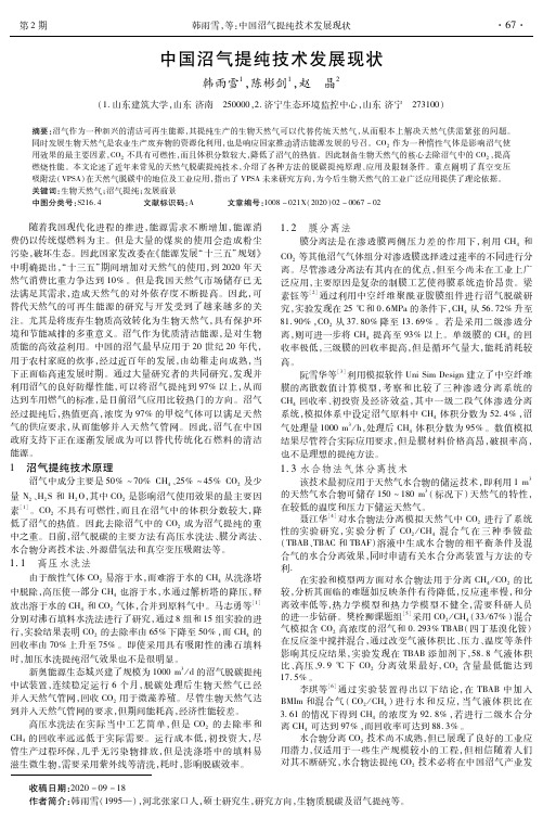 中国沼气提纯技术发展现状