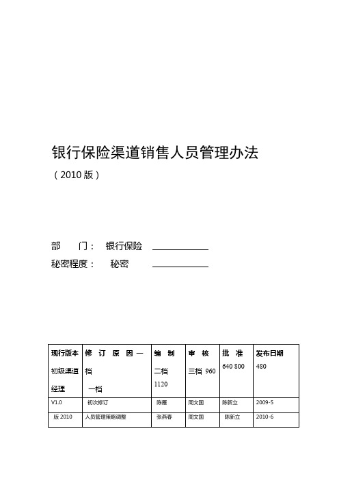 银行保险渠道销售人员管理办法2010版