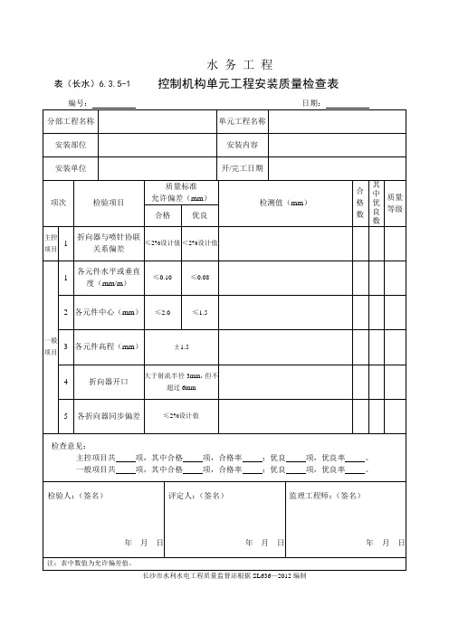 表(长水)6.3.5-1 控制机构单元工程安装质量检查表