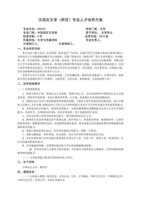 汉语言文学(师范)专业人才培养方案 .doc