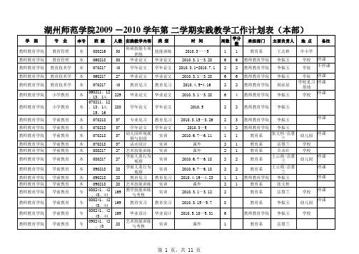 湖州师范学院2009 -2010学年第二学期实践教学工作计划表(本部)