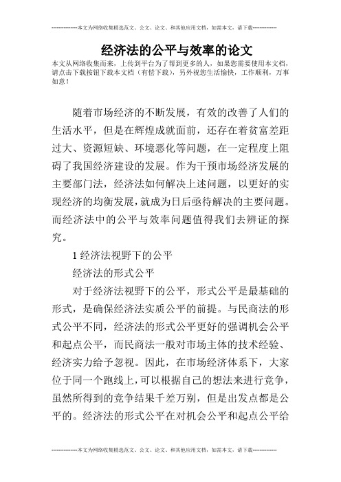 经济法的公平与效率的论文