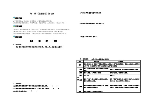 高中历史人教版必修3第7课：《启蒙运动》复习学案设计 无答案
