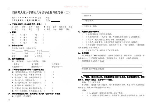 西南师大版小学语文六年级毕业复习练习卷2