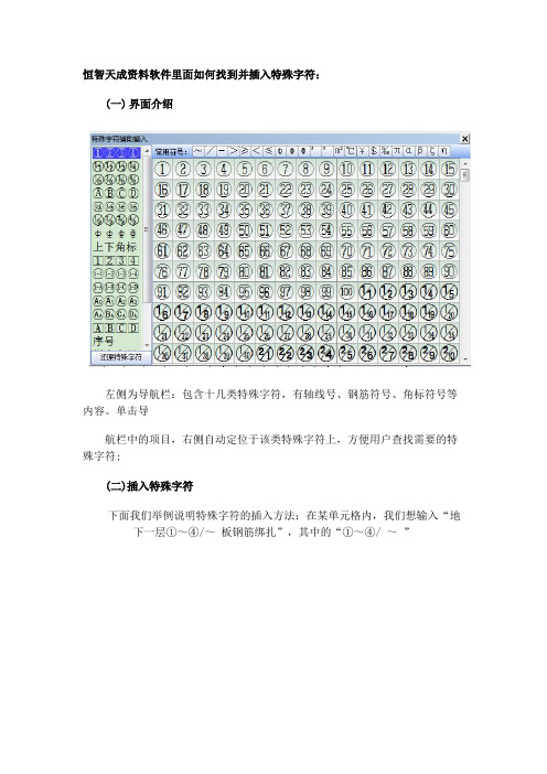 恒智天成资料软件里面如何找到并插入特殊字符