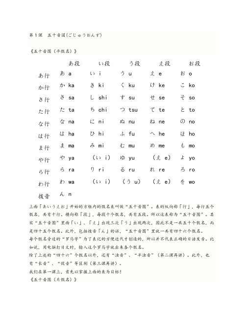 日语五十音图打印版