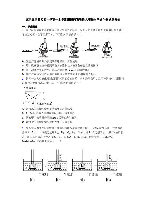 辽宁辽宁省实验中学高一上学期细胞的物质输入和输出考试生物试卷分析