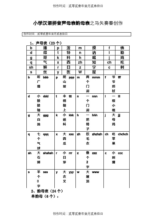 小学汉语拼音声母表韵母表+26个字母书写笔顺