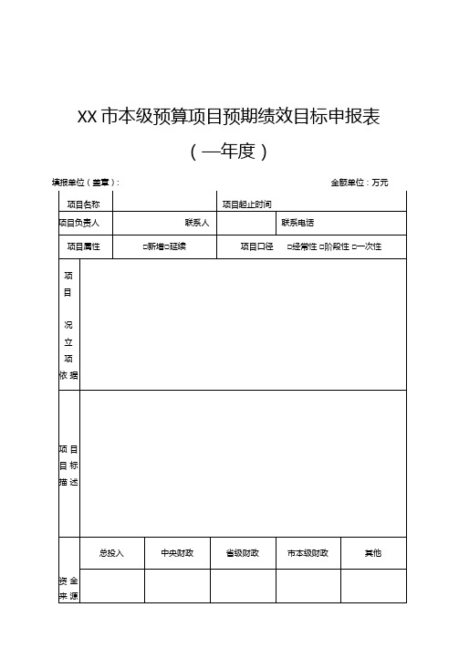 预算项目预期绩效目标申报表-模板