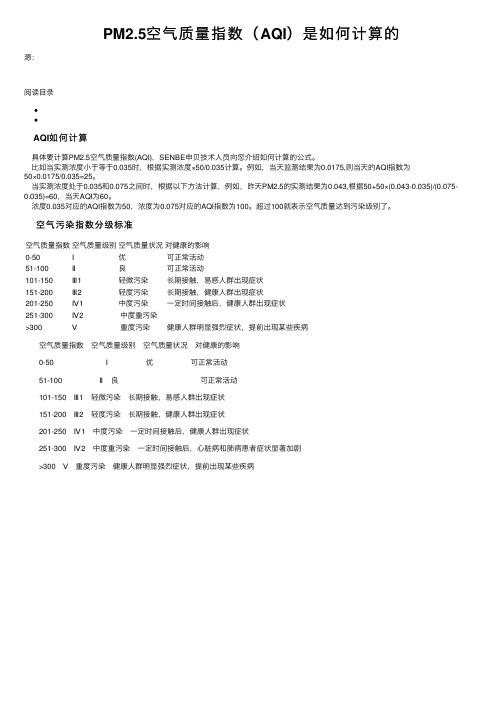 PM2.5空气质量指数（AQI）是如何计算的