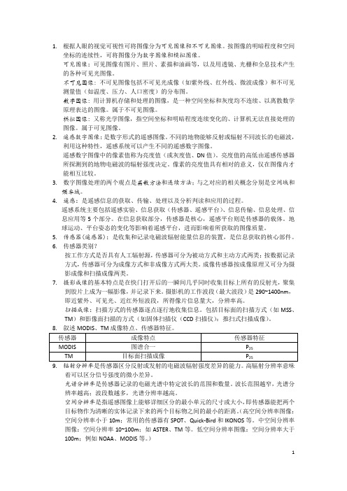 遥感数字图像处理教程复习资料