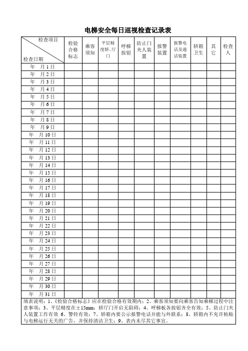 (完整版)电梯安全日常检查记录表