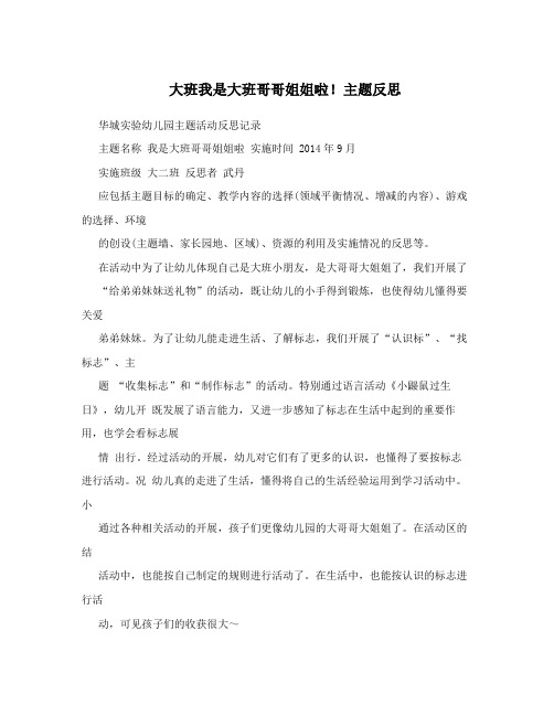 大班我是大班哥哥姐姐啦!主题反思