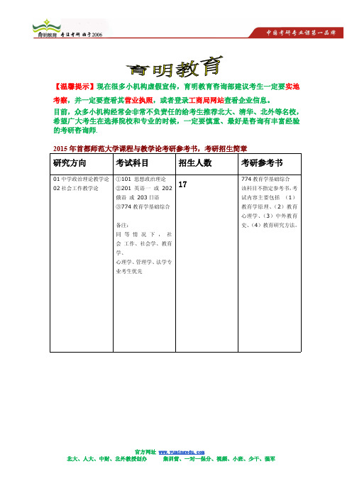 2015年首都师范大学课程与教学论考研招生简章,考研参考书,考研招生人数