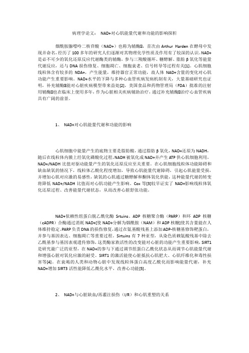 病理学论文： NAD+对心肌能量代谢和功能的影响探析