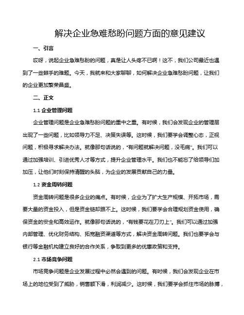 解决企业急难愁盼问题方面的意见建议