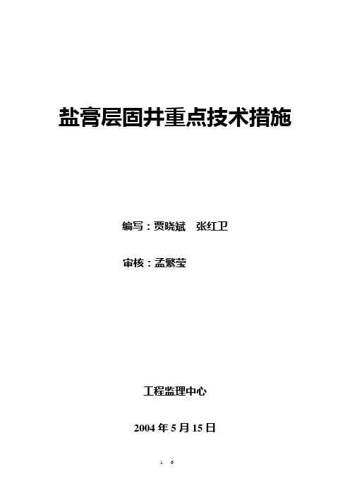 盐膏层固井重点技术措施