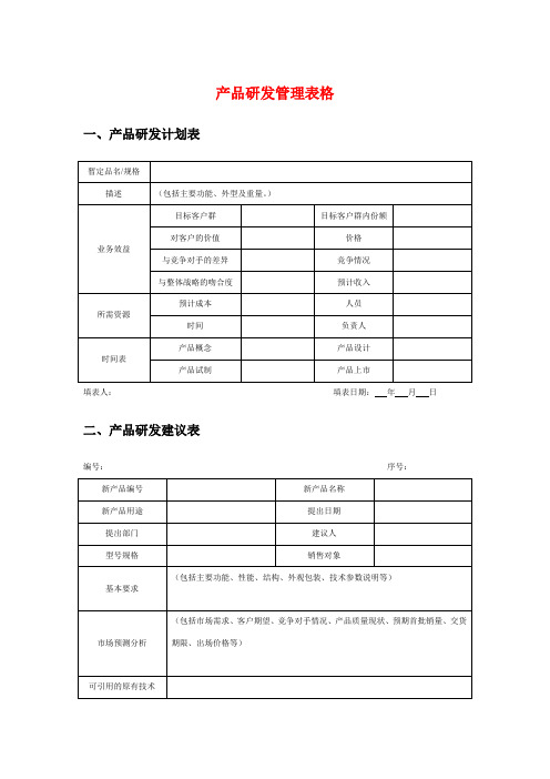 产品研发管理表格