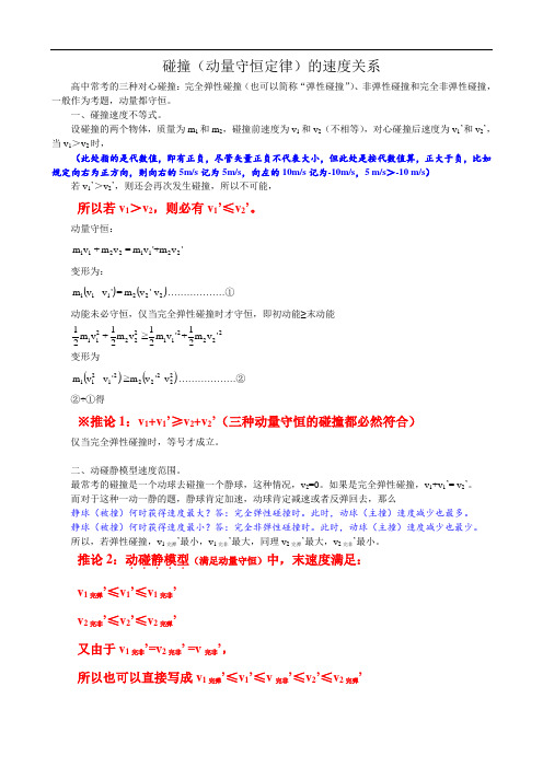 高中物理动量专题——对心碰撞的速度变化关系