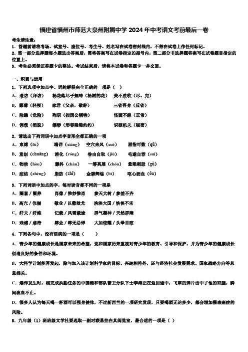 福建省福州市师范大泉州附属中学2024年中考语文考前最后一卷含解析