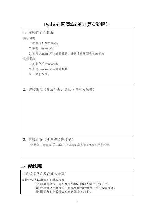 Python圆周率π的计算实验报告