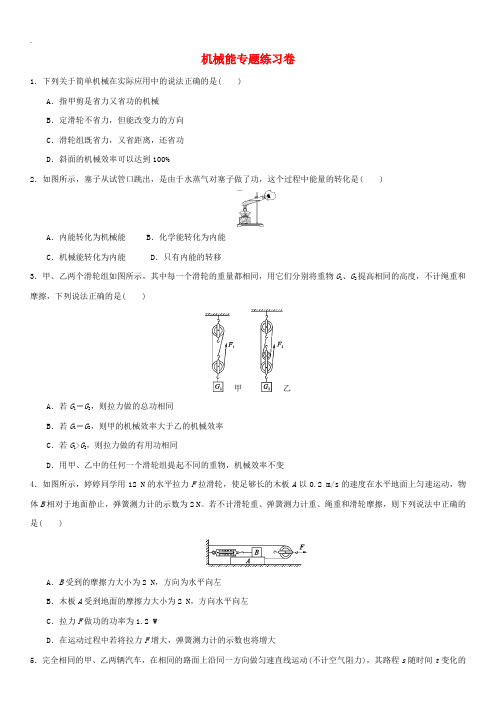 2018届中考物理机械能专题专题复习练习卷无答案