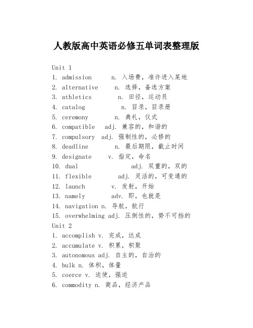 人教版高中英语必修五单词表整理版