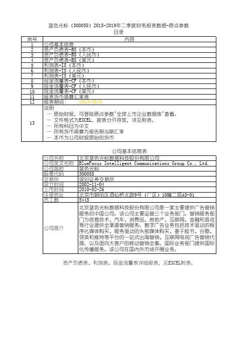 蓝色光标(300058)2015-2019年二季度财务报表数据-原点参数