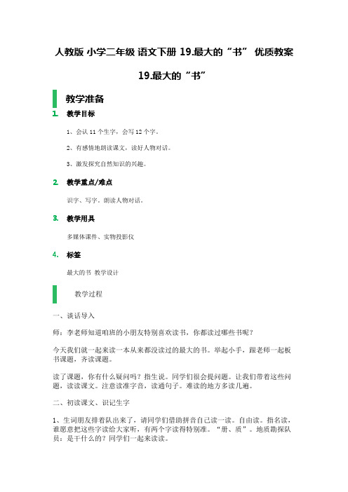 人教版 小学二年级 语文下册 19.最大的“书” 优质教案