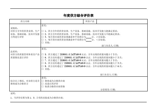 年度供方综合评价表