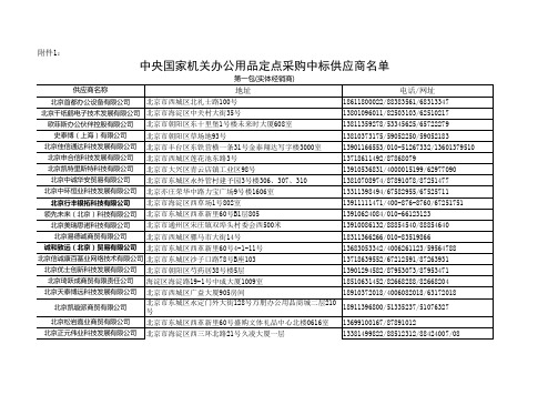 中央中标定点供应商名单