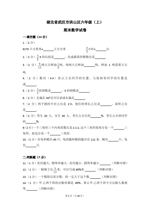 湖北省武汉市洪山区六年级(上)期末数学试卷(含解析)