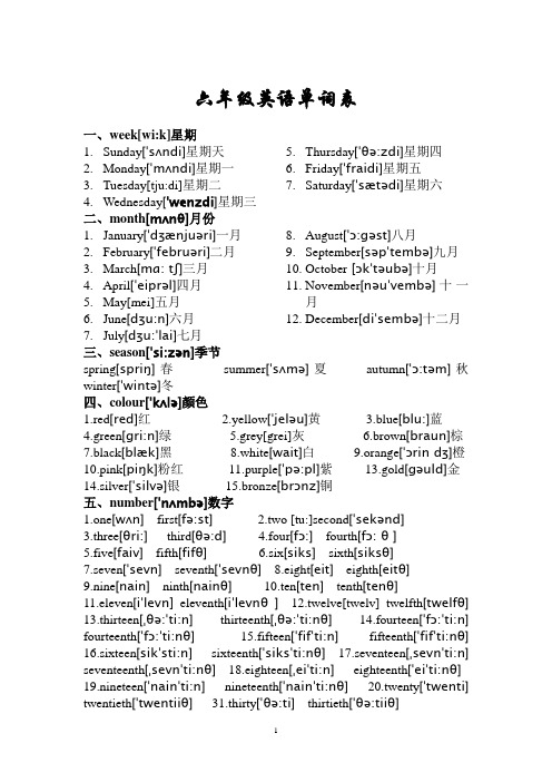 小学单词+音标表new