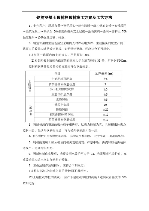 钢筋混凝土预制桩预制施工方案及工艺方法