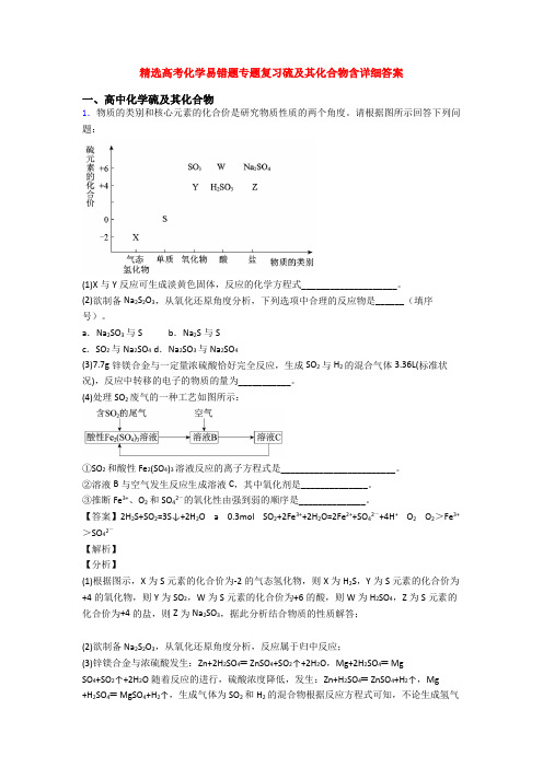 精选高考化学易错题专题复习硫及其化合物含详细答案